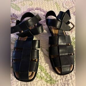 Women's Black Strappy Leather Sandals Sam Elderman